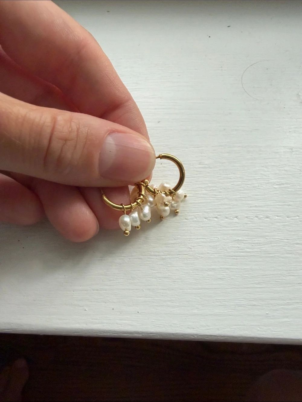 Gold Hoop floating Pearl Charm Earrings - Women Jewelry